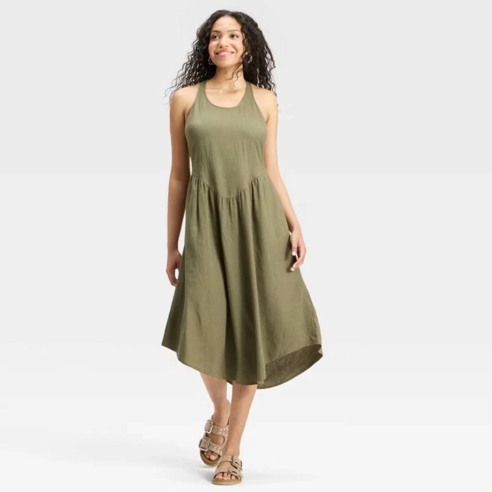 Universal Thread Olive Green Linen Sleeveless Mid… - image 1